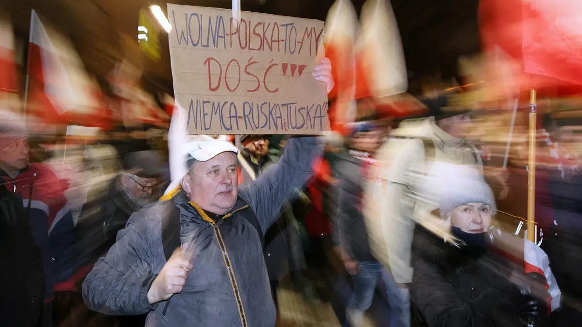 Zorganizowany przez PiS Marsz Wolnych Polaków, Warszawa, 11 stycznia 2024 r. / Wojciech Olkuśnik / East News