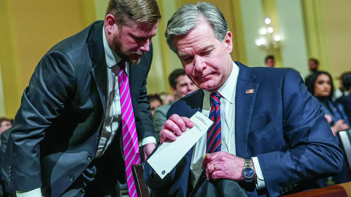 Dyrektor FBI Christopher Wray (po prawej) przed komisją Izby Reprezentantów ds. rywalizacji między USA a Chinami. Waszyngton, 31 stycznia 2024 r. / fot. Kevin Dietsch / Getty Images
