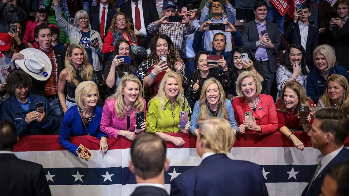 Wiec wyborczy Donalda Trumpa na uniwersytecie w Rock Hillon, Karolina Południowa, 23 lutego 2024 r. // Fot. Win McNamee / Getty Images