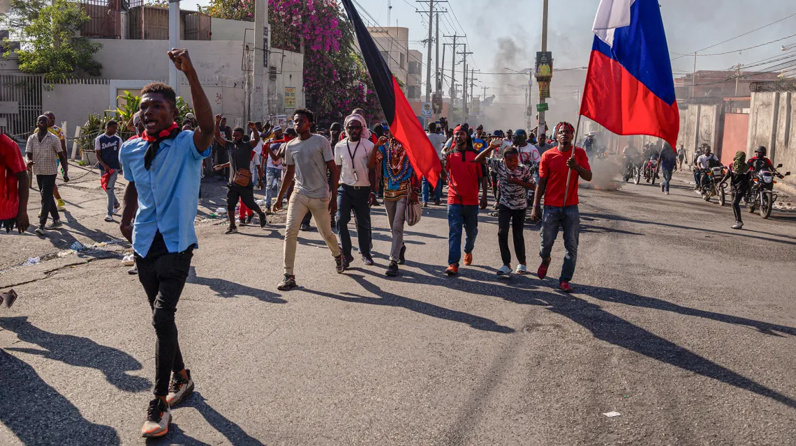 Demonstranci żądają rezygnacji premiera Haiti Ariela Henry'ego. Port -au-Prince, 7 marca 2024 r. / fot. Guerinault Louis / AFP / EAST NEWS