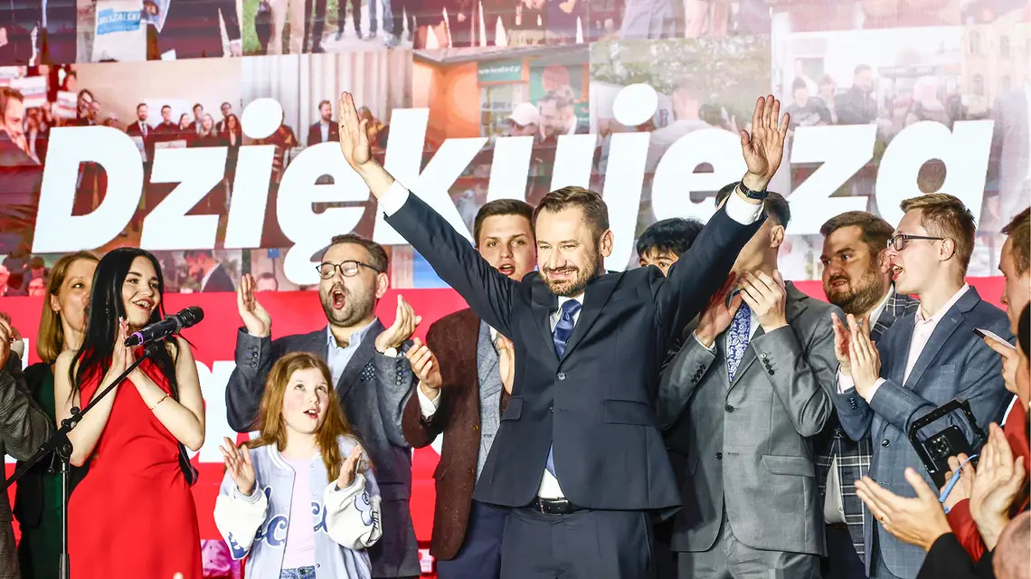 Aleksander Miszalski, nowy prezydent Krakowa, po ogłoszeniu wyników wyborów. Kraków, 21 kwietnia 2024 r. // Fot. Beata Zawrzel / Reporter