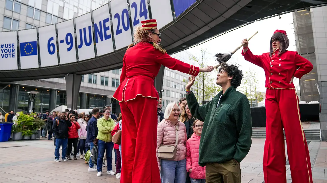 Przed Parlamentem Europejskim. Bruksela, 4 maja 2024 r. // Fot. Virginia Mayo / AP / East News