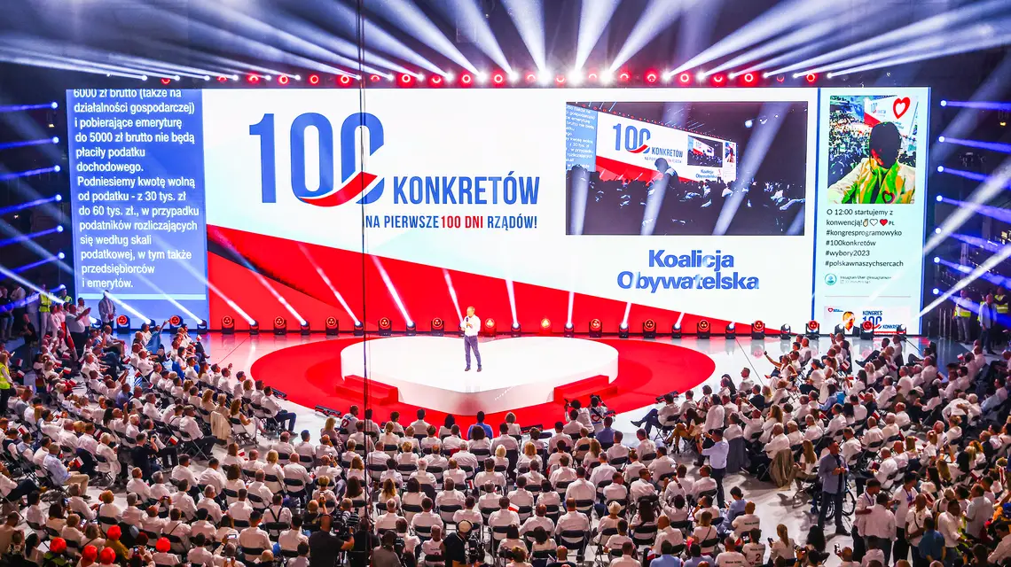Konwencja Koalicji Obywatelskiej pod hasłem "100 konkretów na 100 dni". Tarnów, 9 września 2023 r. // Fot. Beata Zawrzel / Reporter