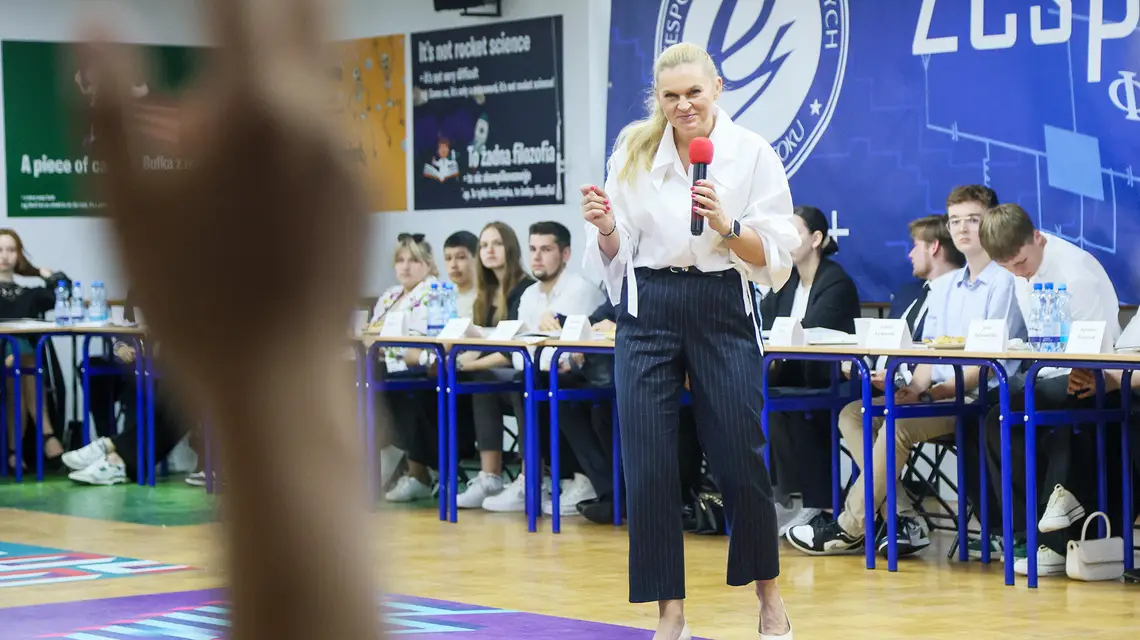 Barbara Nowacka podczas spotkania z młodzieżą szkół ponadpodstawowych województwa podlaskiego. Białystok, 22 czerwca 2024 r. // Fot. Wojciech Olkuśnik / East News