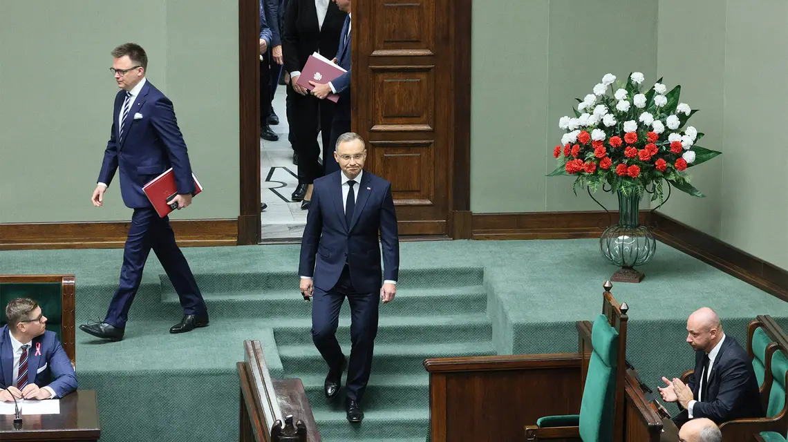 Prezydent Andrzej Duda przed wygłoszeniem orędzia w Sejmie. Warszawa, 16 października 2024 r. // Fot. Paweł Wodzyński / East News