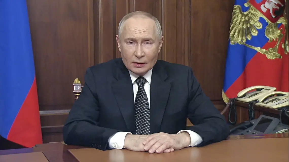 Prezydent Rosji Władimir Putin przemawia do narodu na Kremlu w Moskwie, czwartek, 21 listopada 2024 r.