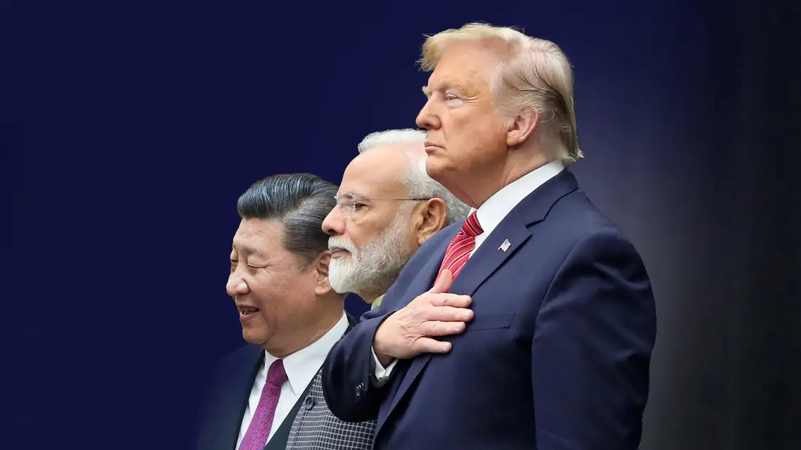  Xi Jinping, Narendra Modi i Donald Trump // Fot. Jonathan Ernst / Reuters / Forum // D. Myles Cullen / Zuma Press / Forum // montaż „TP