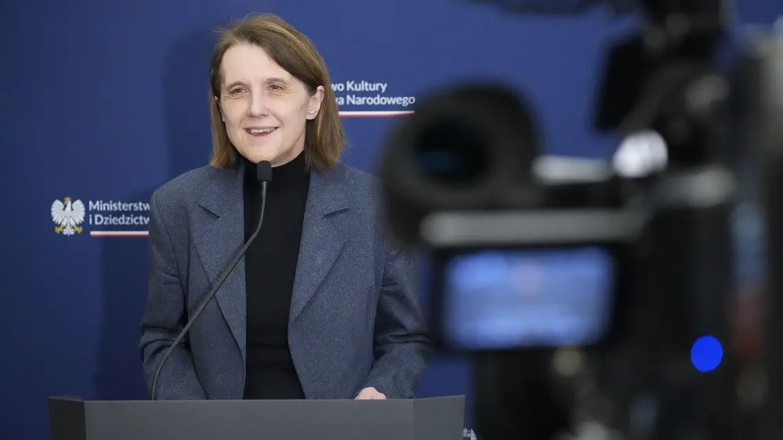 Hanna Wróblewska na konferencji prasowej dotyczącej rynku książki i literatury. Warszawa, 13 lutego 2025 r. // Fot. Marysia Zawada/REPORTER