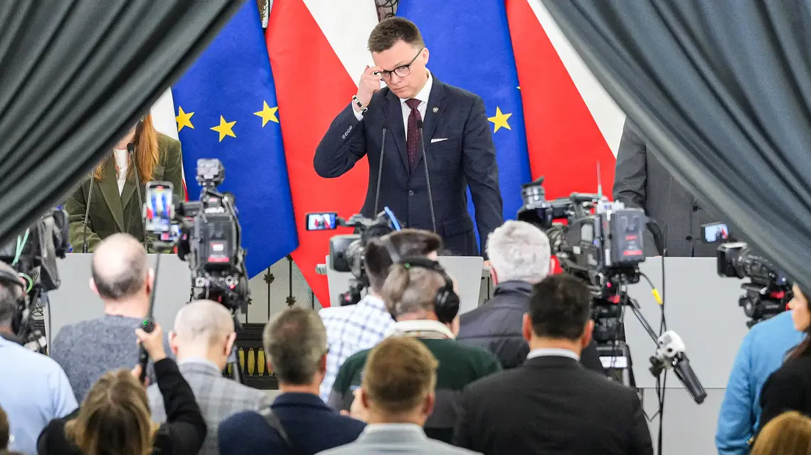 Konferencja prasowa marszałka Sejmu Szymona Hołowni. Warszawa, 7 marca 2025 r. // Fot. Marysia Zawada / Reporter