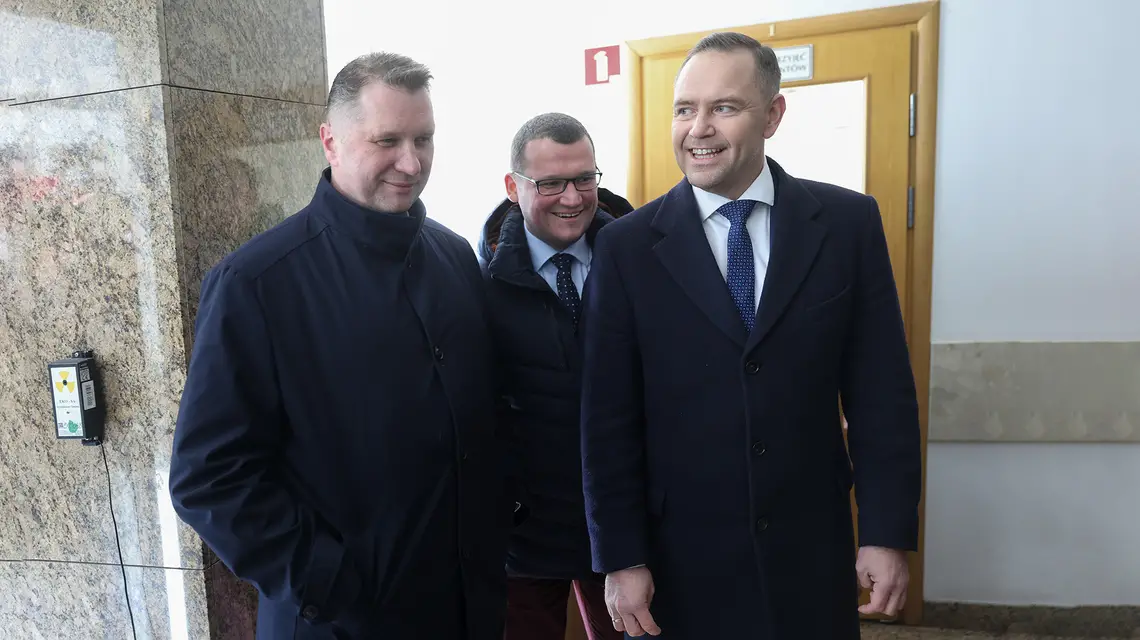 Od lewej Przemysław Czarnek, Paweł Szefernaker, Karol Nawrocki. Warszawa, 18 marca 2025 r. // Fot. Jacek Domiński / Reporter