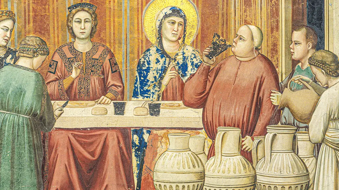 Giotto „Wesele w Kanie” (fragment), ok. 1304 - 1305, fresk w kaplicy Scrovegnich w Padwie // BE&W
