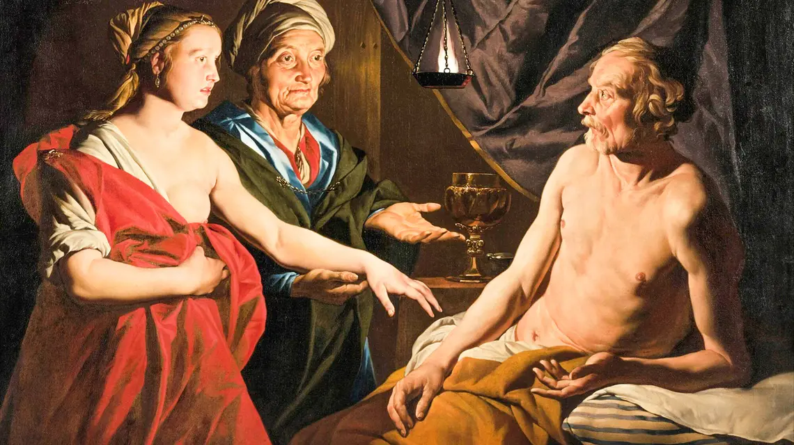 Sara oddająca Abrahamowi swoją służącą Hagar, obraz Matthiasa Stomsa (fragment), ok. 1632-1638 // piemags / Alamy Stock Photo / BE&W