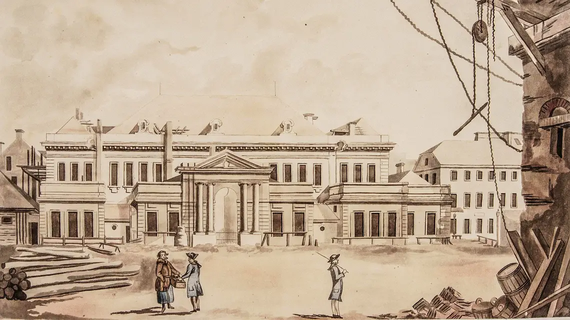 Budynek Teatru Narodowego na placu Krasińskich w Warszawie na akwareli Zygmunta Vogela z ok. 1791 r. ok. 1791 // Biblioteka Narodowa Polona 