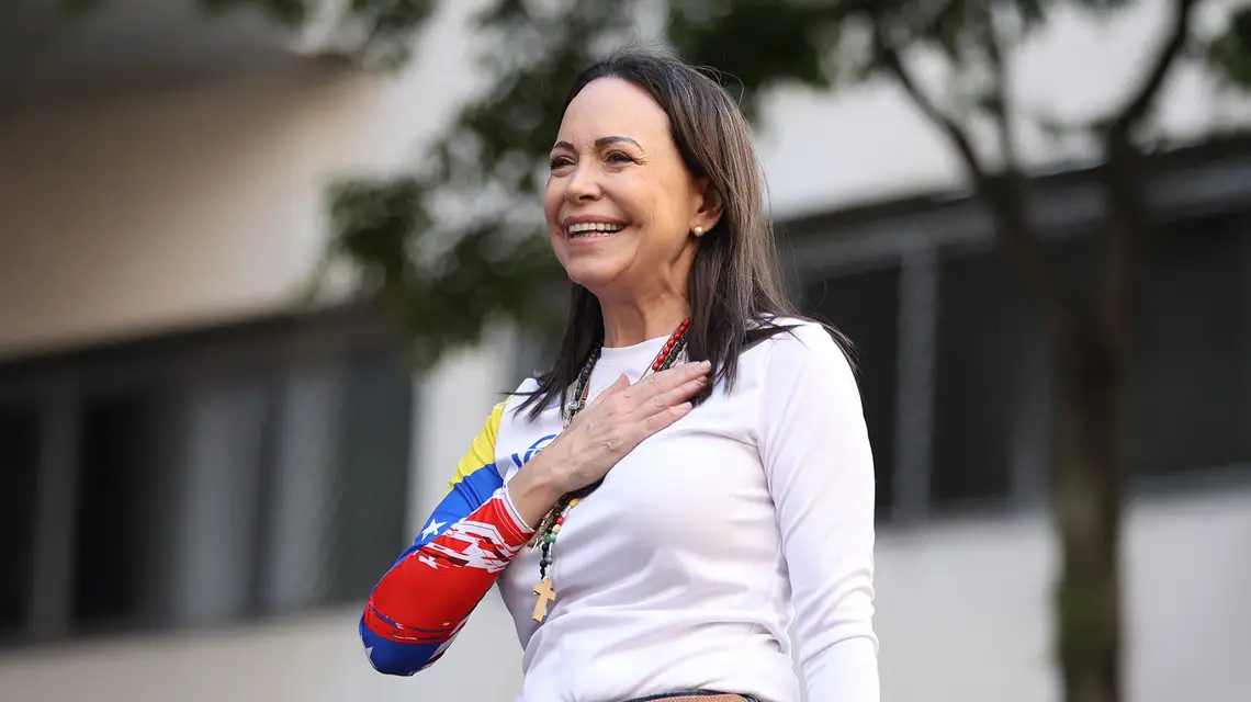 María Corina Machado, laureatka Pokojowej Nagrody Nobla za rok 2025. Caracas, 9 stycznia 2025 r. // Fot. Pedro Mattey / AFP / East News