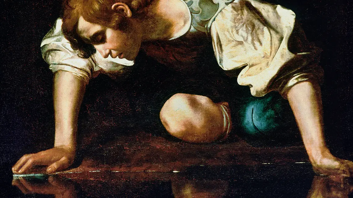 Narcyz, fragment obrazu Caravaggia, z kolekcji Galerii Nazionale d’Arte Antica w Rzymie, 1597–1599 // Fot. Domena publiczna 