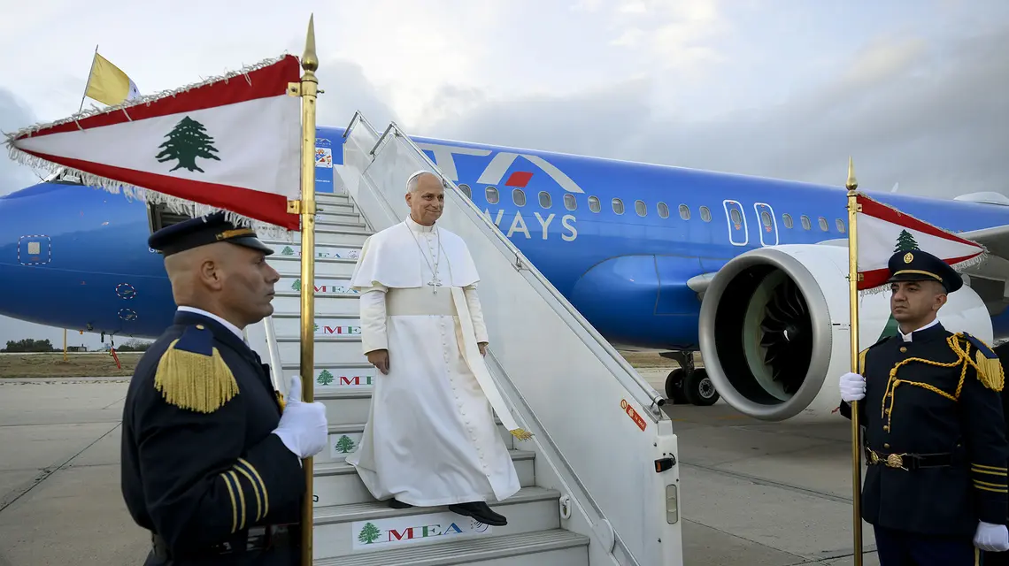 Papież Leon XIV poczas wizyty apostolskiej w Libanie. Bejrut, 30 listopada 2025 r. // Fot. Simone Risoluti / Vatican Media / Getty Images