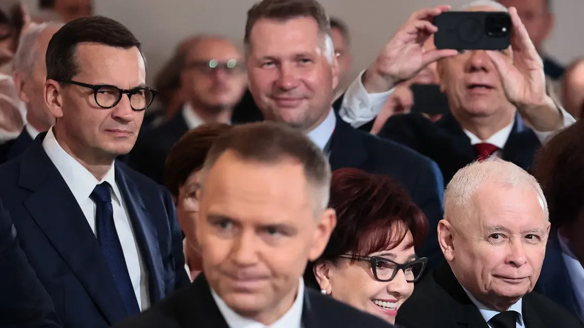 Politycy Prawa i Sprawiedliwości podczas mszy w intencji ojczyzny i prezydenta. Warszawa, 6 sierpnia 2025 r. // Fot. Anita Walczewska / East News