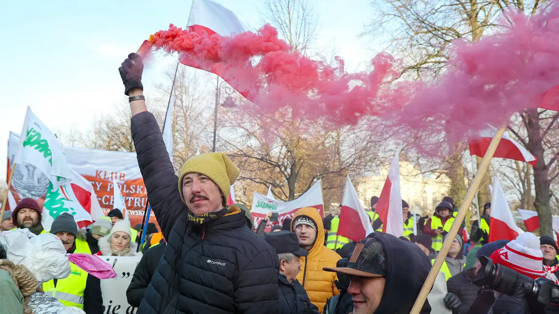 Protest rolników przeciwko umowie UE-Mercosur. Warszawa, 9 stycznia 2026 r. // Fot. Paweł Supernak / PAP