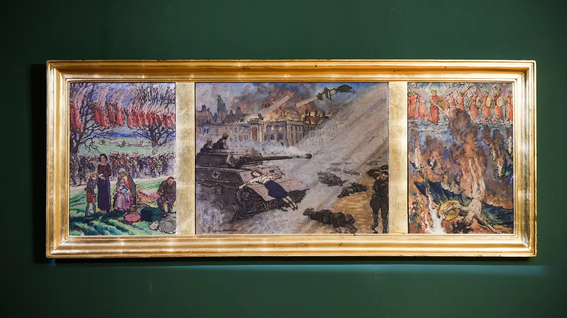 Odnaleziony na plebanii w Andrychowie tryptyk Józefa Mehoffera "Powstanie Warszawskie" trafił do Muzeum Narodowego w Krakowie. Kraków, 13 stycznia 2026 r. // Fot. Jakub Włodek / Agencja Wyborcza.pl 