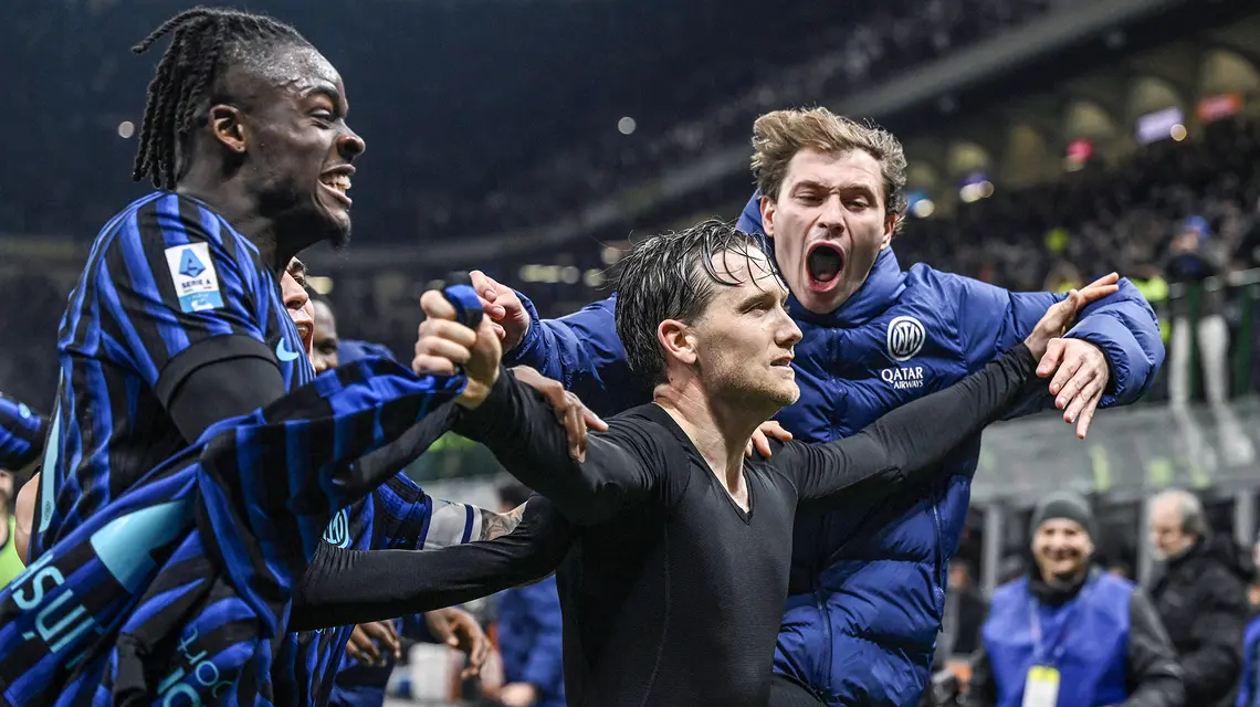Piotr Zieliński po zdobyciu gola w meczu Serie A, Inter Mediolan – Juventus Turyn, 14 lutego 2026 r. // Fot. Daniele Buffa / imago sport / Forum