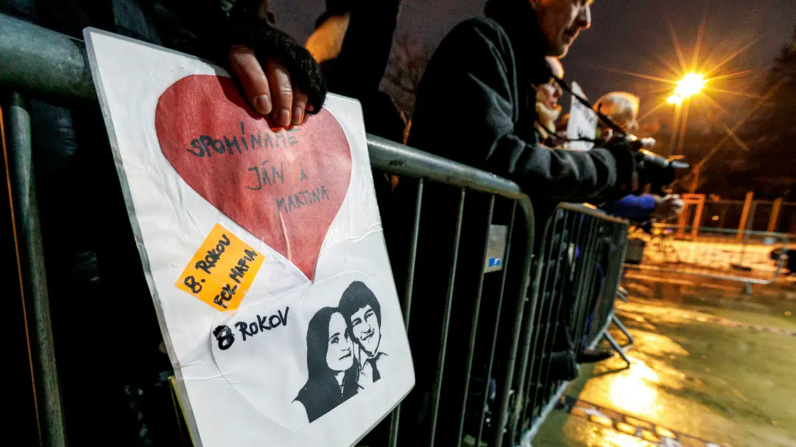 wiec w 8 rocznicę zabójstwa Jána Kuciaka i Martiny Kušnirovej. Bratysława, 21 luty 2026 r. // Fot. Dano Veselsky / TASR / AP / East News 