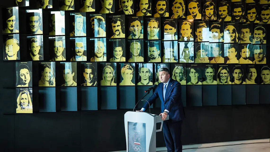 Briefing prasowy prezesa Polskiego Komitetu Olimpijskiego Przemysława Piesiewicza, którego sponsorem generalnym było Zondacrypto. Warszawa, 20 kwietnia 2026 r. // Fot. Wojciech Olkuśnik / East News