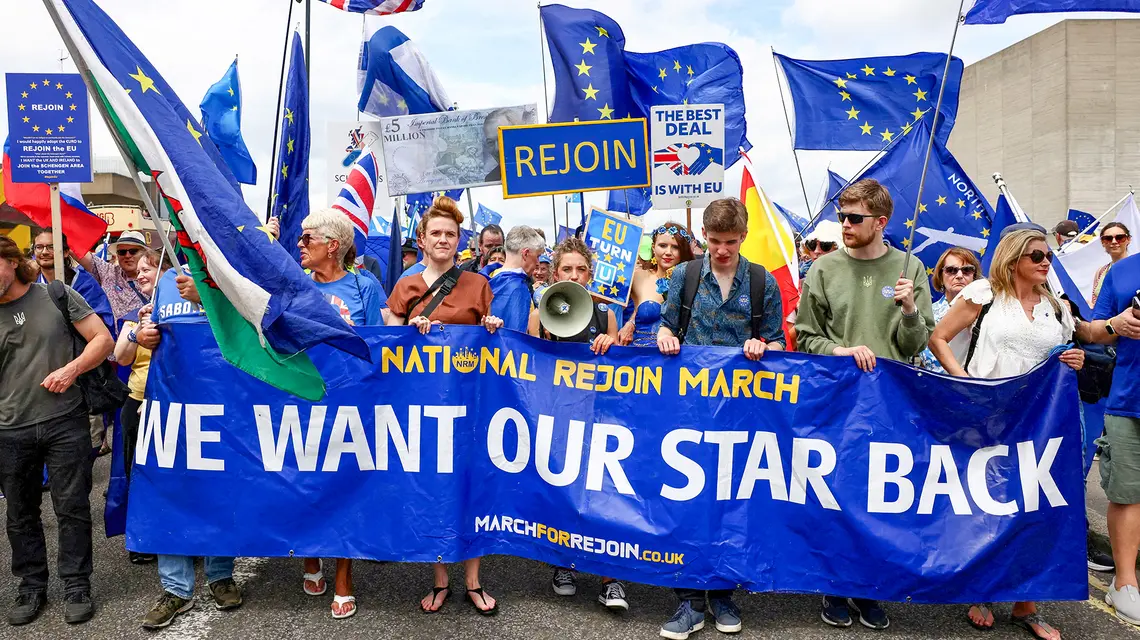 Marsz za ponownym przyłączeniem Wielkiej Brytanii do Unii Europejskiej. Londyn, 20 czerwca 2026 r. // Fot. Jack Taylor / Reuters / Forum 