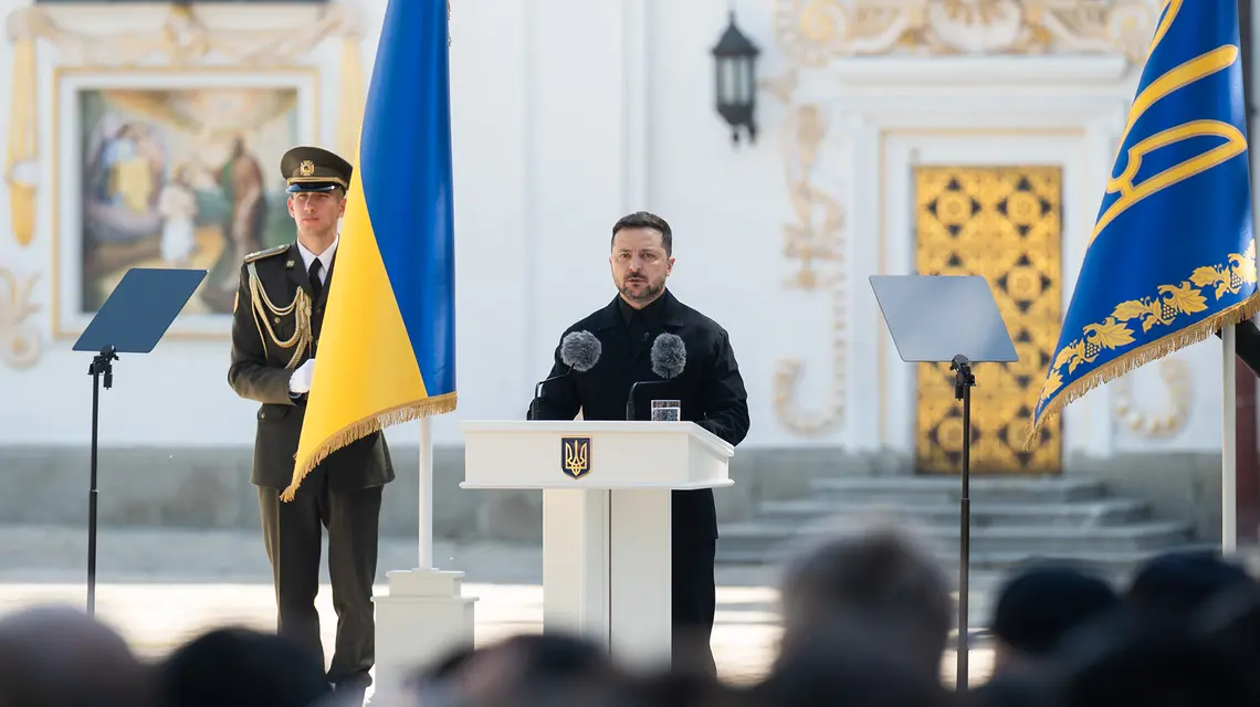 Podczas uroczystości na terenie kijowskiej Ławry Wołodymyr Zełenski ogłosił, że skierował do parlamentu projekt ustawy o Panteonie Narodowym. Kijów, 28 czerwca 2026 r. // www.president.gov.ua
