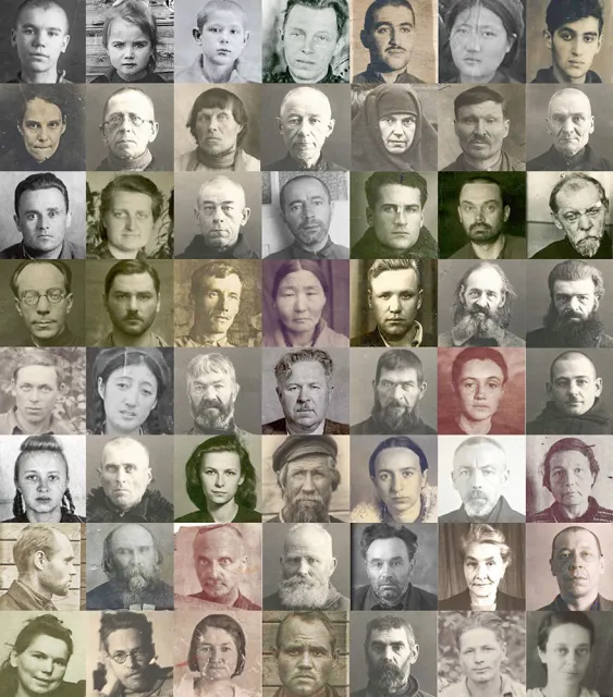 Fotografie ofiar stalinowskiego terroru ze strony projektu„Nieśmiertelny Barak” i archiwum Stowarzyszenia Memoriał / MONTAŻ TP ON-LINE