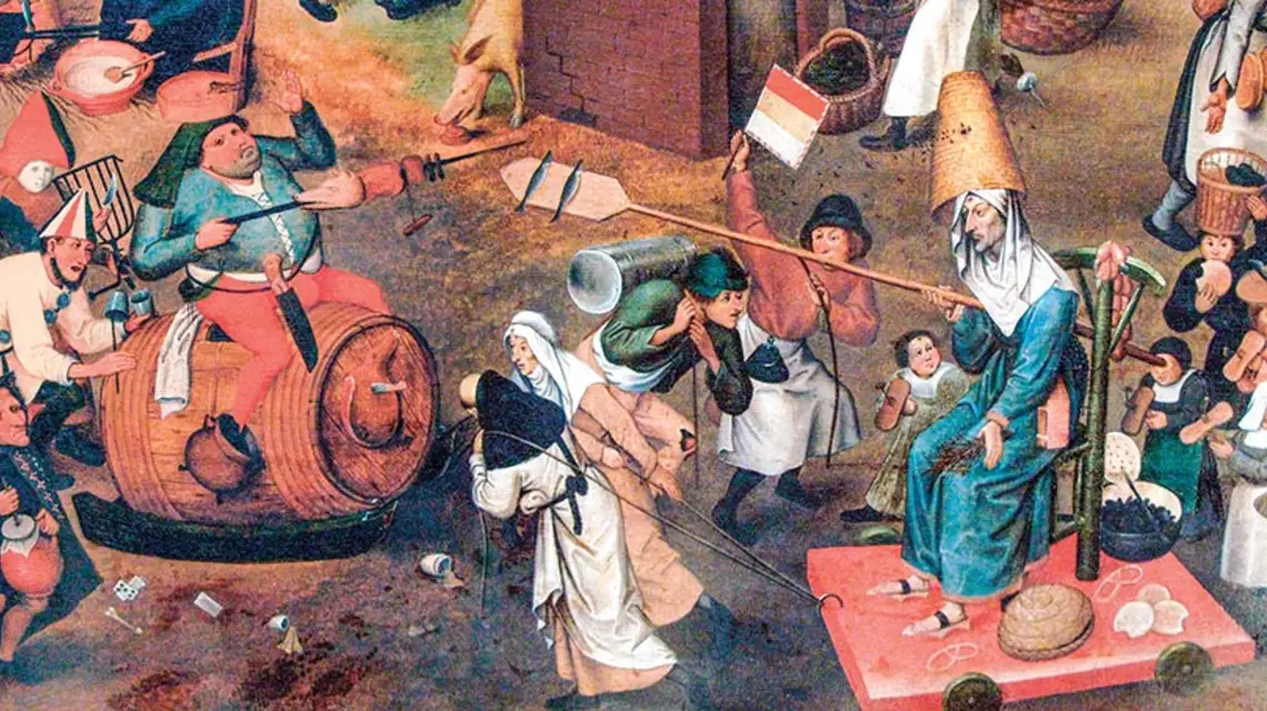 Pieter Bruegel Starszy, „Walka postu z karnawałem”, dolny fragment, 1559 r. / WEB GALLERY OF ART