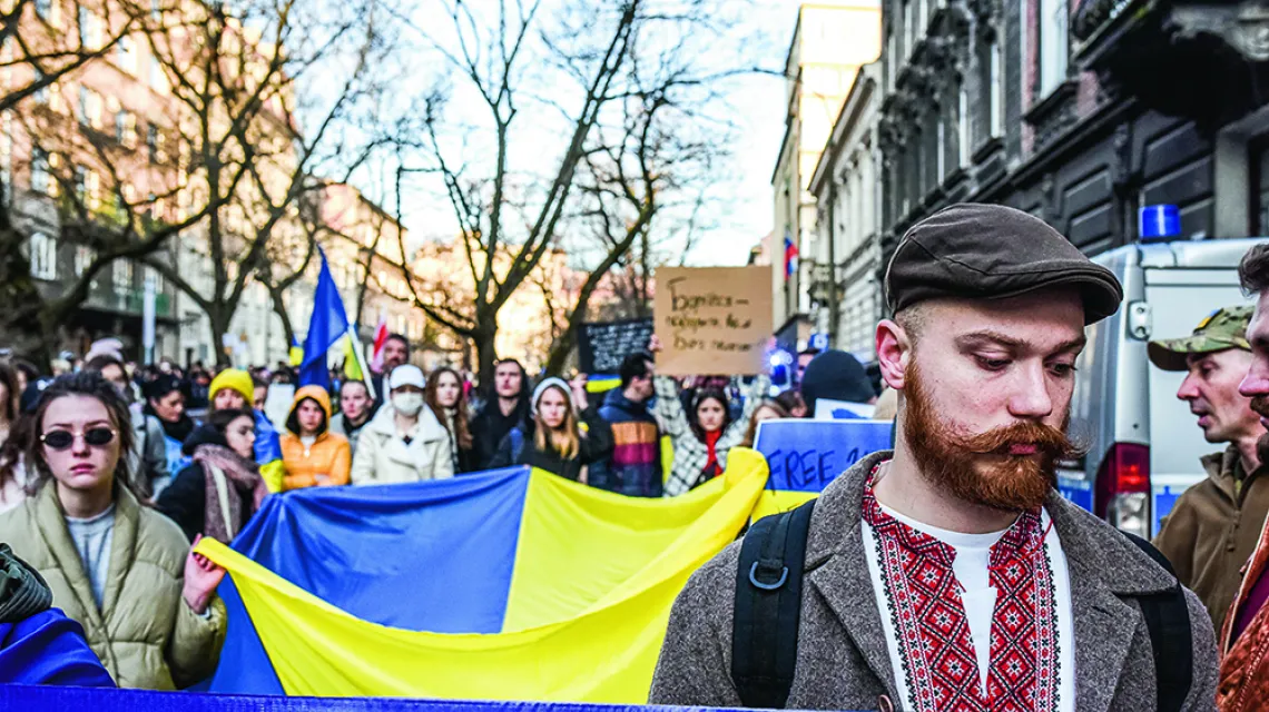 Demonstracja przed konsulatem Rosji przeciwko napaści na Ukrainę, Kraków, 24 lutego 2022 r. / FOT. JACEK TARAN / 