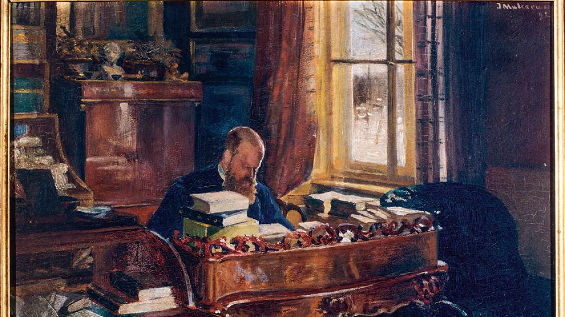 Jacek Malczewski, portret Karola Lanckorońskiego w gabinecie w pałacu w Rozdole, akwarela, 1892 r. / ADAM WIERZBA