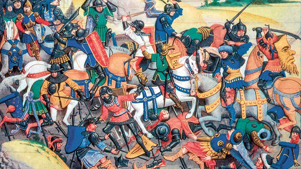 Tak bitwę pod murami Antiochii w 1098 r. – między krzyżowcami i armią saraceńską – wyobrażał sobie artysta z epoki późnego średniowiecza. / SCIENCE HISTORY IMAGES / ALAMY STOCK PHOTO / BEW