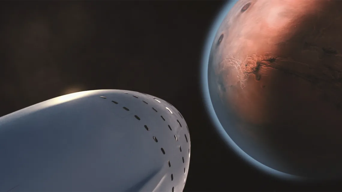 Wizualizacja statku kosmicznego ITS zbliżającego się do Marsa /  / SpaceX