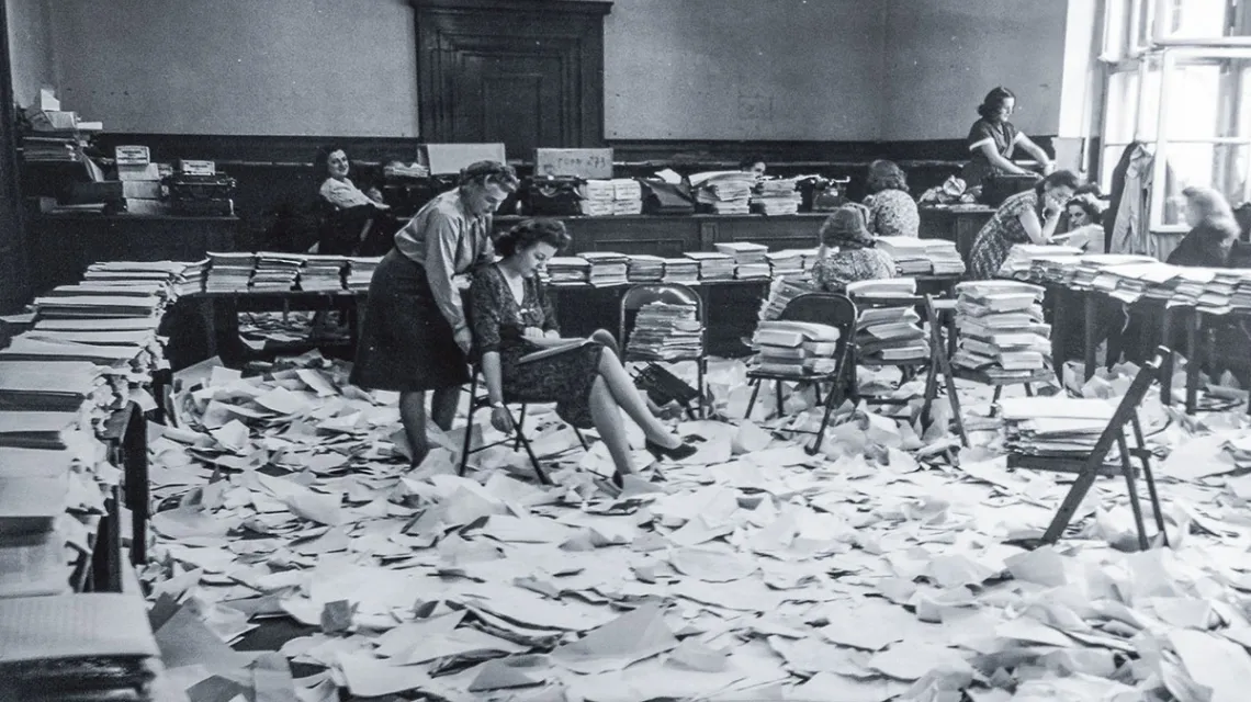 Biuro Trybunału Norymberskiego po zakończeniu procesu przeciwko przywódcom III Rzeszy. Norymberga, październik 1946 r. / GERMAN FEDERAL ARCHIVES