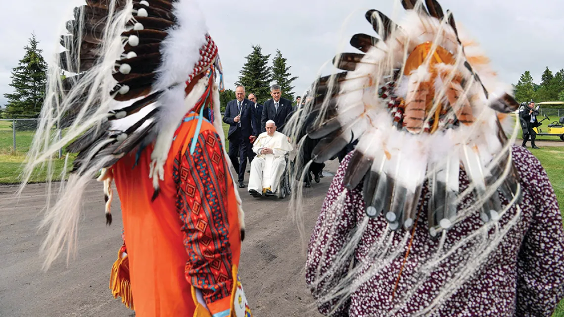 Spotkanie papieża Franciszka z rdzenną społecznością w Maskwacis. Kanada, 25 lipca 2022 r.  fot. VATICAN PRESS OFFICE / AFP / EAST NEWS / 
