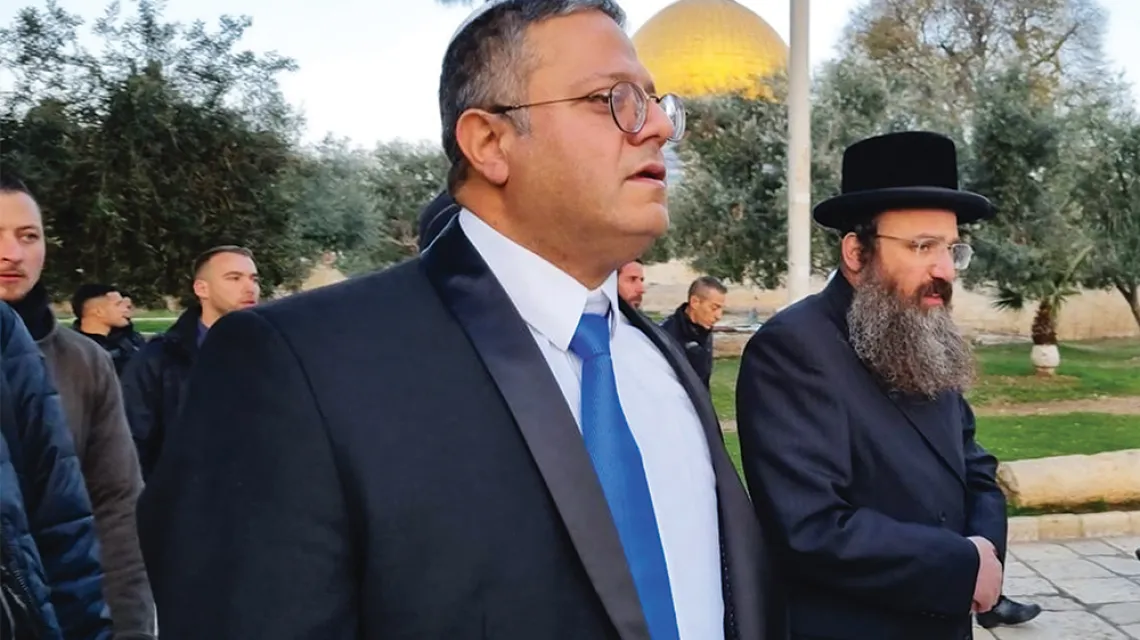 Minister bezpieczeństwa wewnętrznego Izraela Itamar Ben-Gvir na Wzgórzu Świątynnym w Jerozolimie. Izrael, 3 stycznia 2023 r. / MINHELET HAR-HABAIT / AFP / EAST NEWS