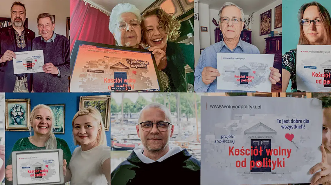 Baner promocyjny akcji „Kościół wolny od polityki” zorganizowanej przez Kongres Katoliczek i Katolików / KONGRES KATOLICZEK I KATOLIKÓW / MATERIAŁY PRASOWE