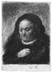 "Matka z ręką na piersi", 1631, akwaforta, sucha igła i rylec / 