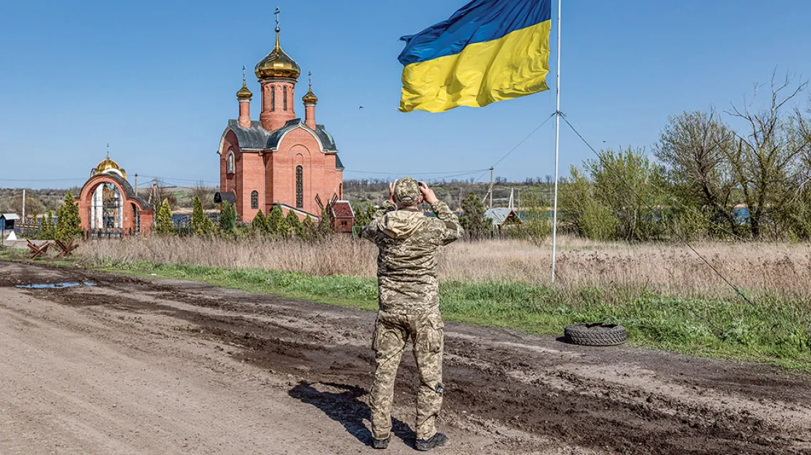 Ukraińska cerkiew na linii frontu Marinka-Pisky, obwód doniecki, kwiecień 2023 r. / DIEGO HERRERA CARCEDO / GETTY IMAGES