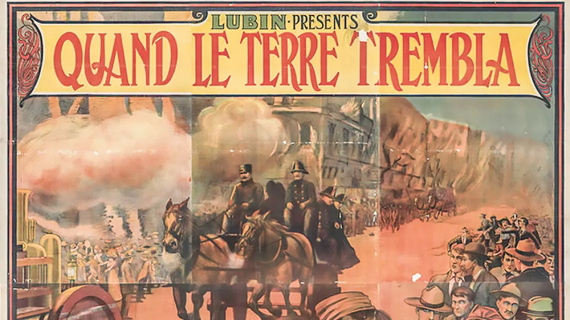 Plakat do wyświetlanego podczas europejskiego tournée filmu „When the Earth Trembled” (1913). / / WIKIPEDIA