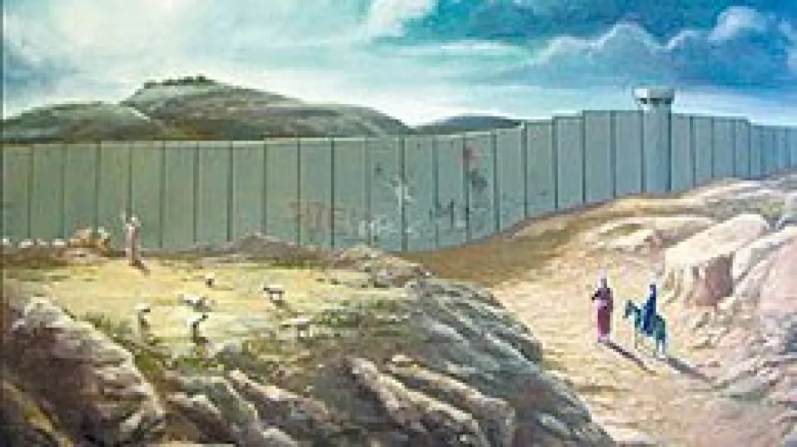 Ze strony ElectronicIntifada.net: świąteczne graffiti z izraelskiego muru / 