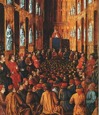 Papież Urban II wzywa do krucjat na soborze w Clermont (1095 r.), miniatura z Livre des Passages d'Outre-mer (ok. 1490 r.) /fot. Wikicommons / 