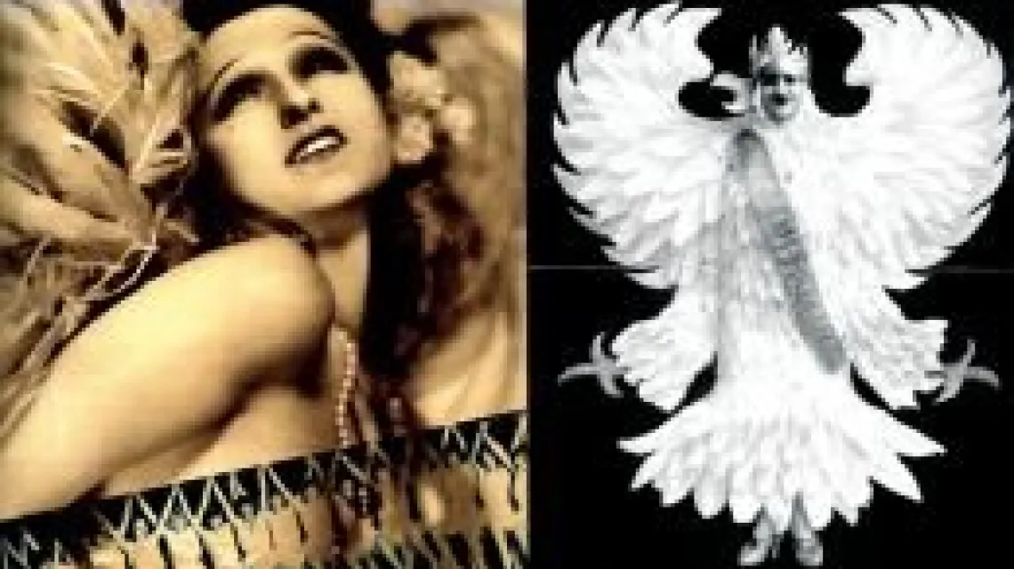 Kolaż z wystawy "Polka"; po lewej plakat przedstawiający Hankę Ordonównę, po prawej fotografia oryginalna / 