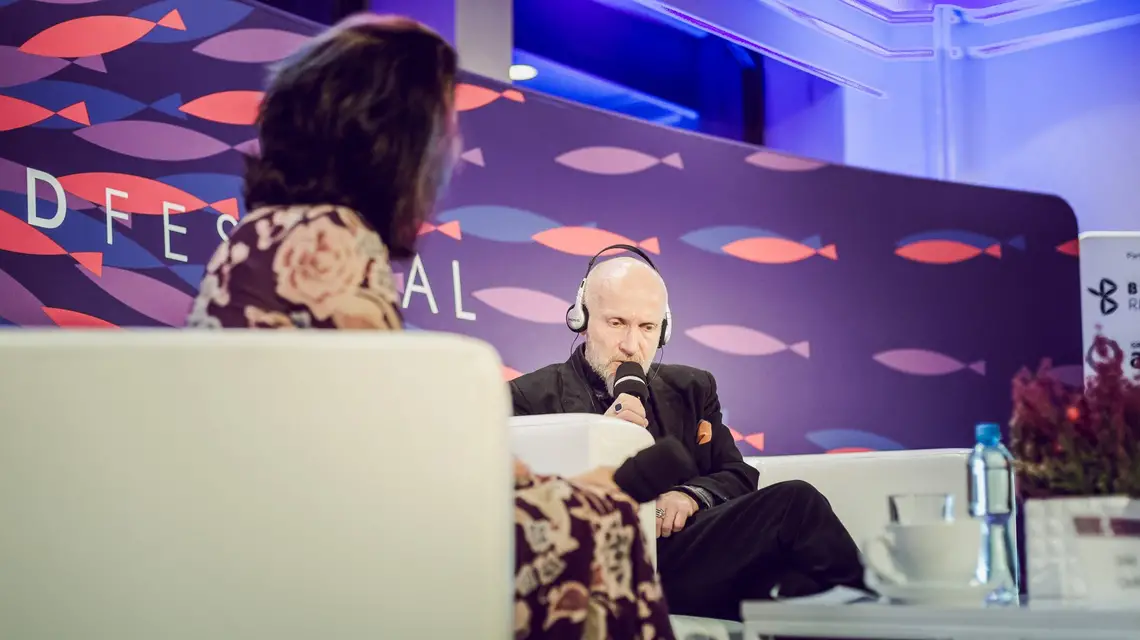 Spotkanie "O buncie". Na zdjęciu Lars Saabye Christensen i Sylwia Chutnik / Fot. Robert Słuszniak