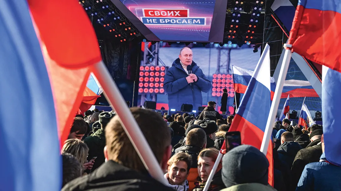 Władimir Putin podczas propagandowego wystąpienia na moskiewskich Łużnikach. 18 marca 2022 r. / Sputnik / AFP / EAST NEWS