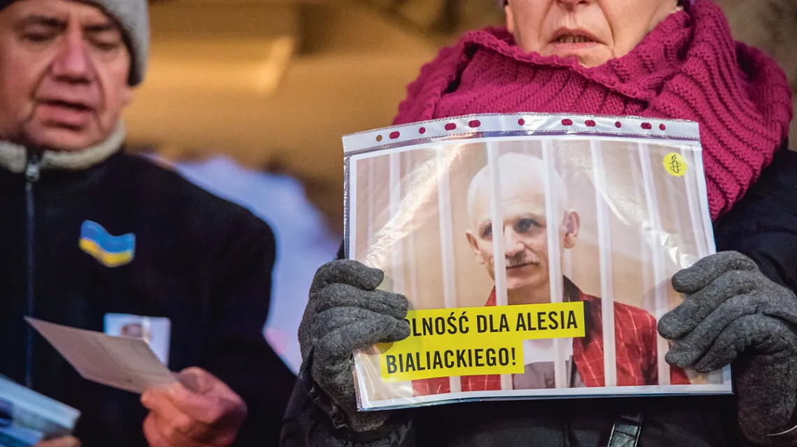 Protest w Gdańsku przeciw skazaniu Alesia Bialackiego i członków Wiasny, 2 marca 2023 r. / WOJCIECH STRÓŻYK / REPORTER