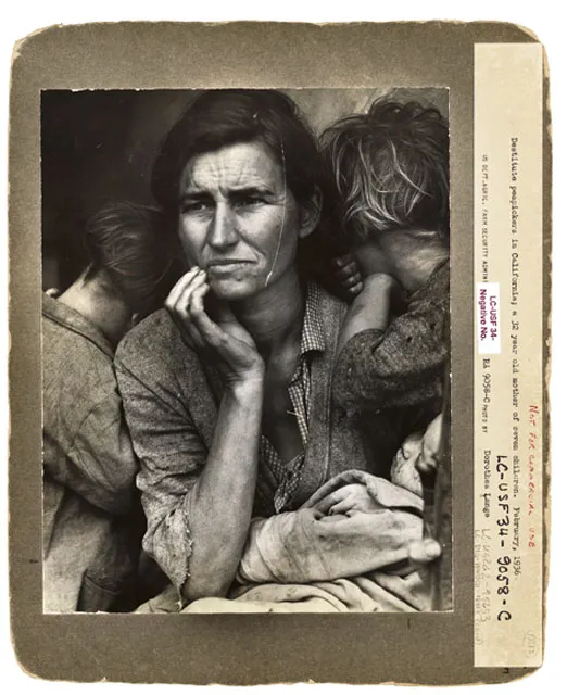 Dorothea Lange, „Migrująca matka z siedmiorgiem dzieci”. Nipomo, Kalifornia, luty 1936 r. /fot. LC -USF 34-9058-C / Library of Congress, Washington / 