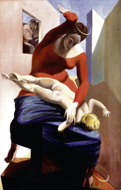Max Ernst, „Maria dająca klapsa Chrystusowi w obliczu trzech świadków: André Bretona, Paula Eluarda i Artysty”, 1926 r.; Ludwig Museum w Kolonii. /fot. East News / 