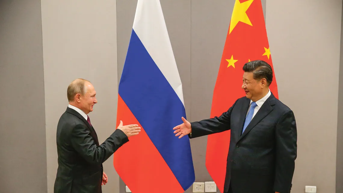 Spotkanie Władmira Putina i prezydenta Chin Xi Jinpinga, Brasilia, listopad 2019 r. / MIKHAIL SVETLOV / GETTY IMAGES / 